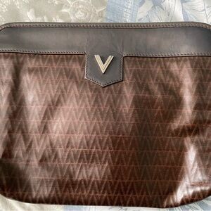 Valentino Brown Toiletry Bag with Patterned Design vintage